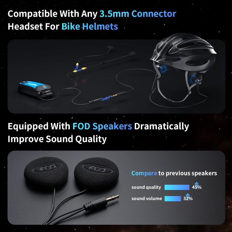 Fodsports M1-S Plus Motorcycle Bluetooth Headset with Customized HRSQS Speakers, One-Click Pairing, Microphone Mute, FM, Helmet Intercom up to 10 Riders with Music Sharing, Wonderful Sound, 1 Pack - Image 3